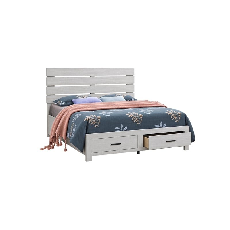Queen Bedroom Set- Storage Design- White- 2 Piece Set with Nightstand