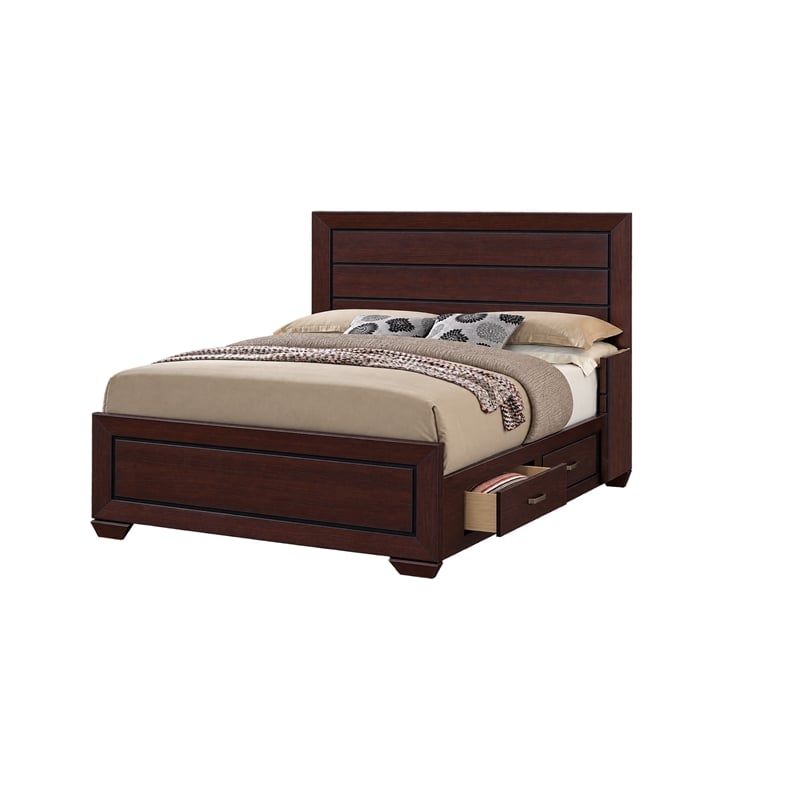King Bedroom Set- Storage Design- Brown- 3 Piece Set with 2 Nightstands
