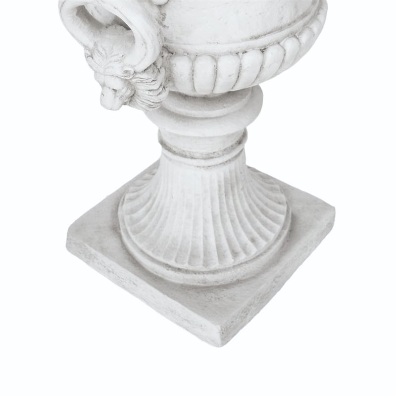 Kiti Urn Planter on Pedestal- Carved Antique White Concrete- 28 Inch