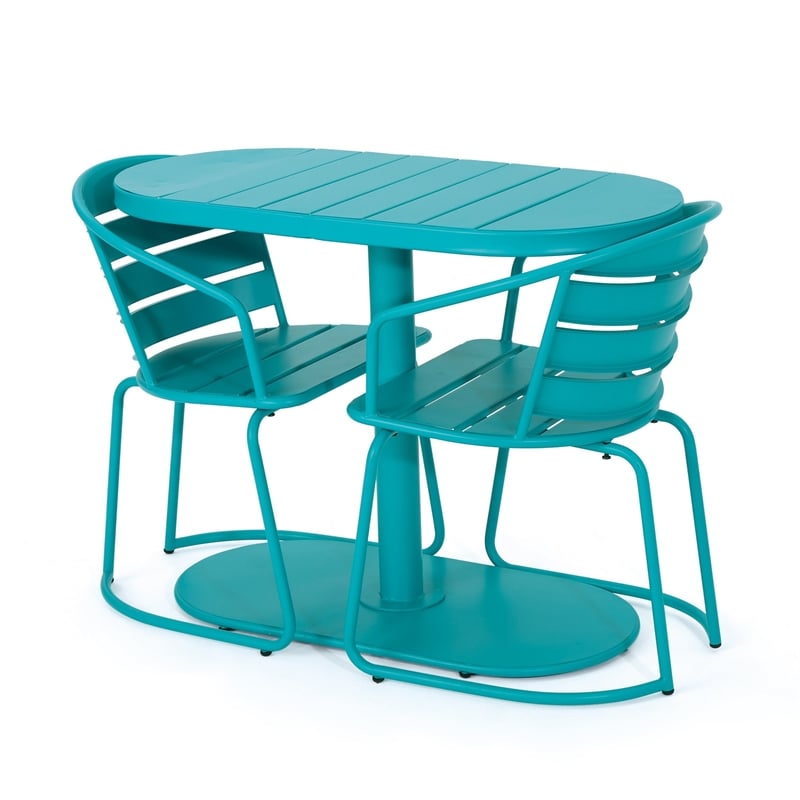 Monalisa 3pc Outdoor Bistro Table Set- Slatted Curved Back Chairs- Teal
