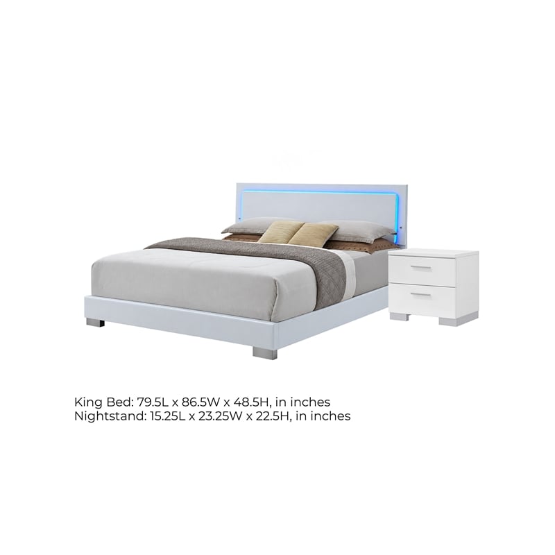 King Bedroom Set- White- 2 Piece Set with Nightstand