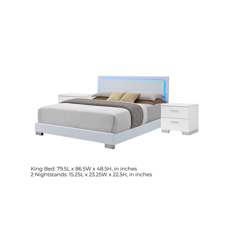 King Bedroom Set- White- 3 Piece Set with 2 Nightstands