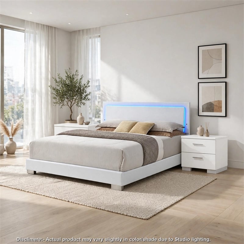 King Bedroom Set- White- 3 Piece Set with 2 Nightstands
