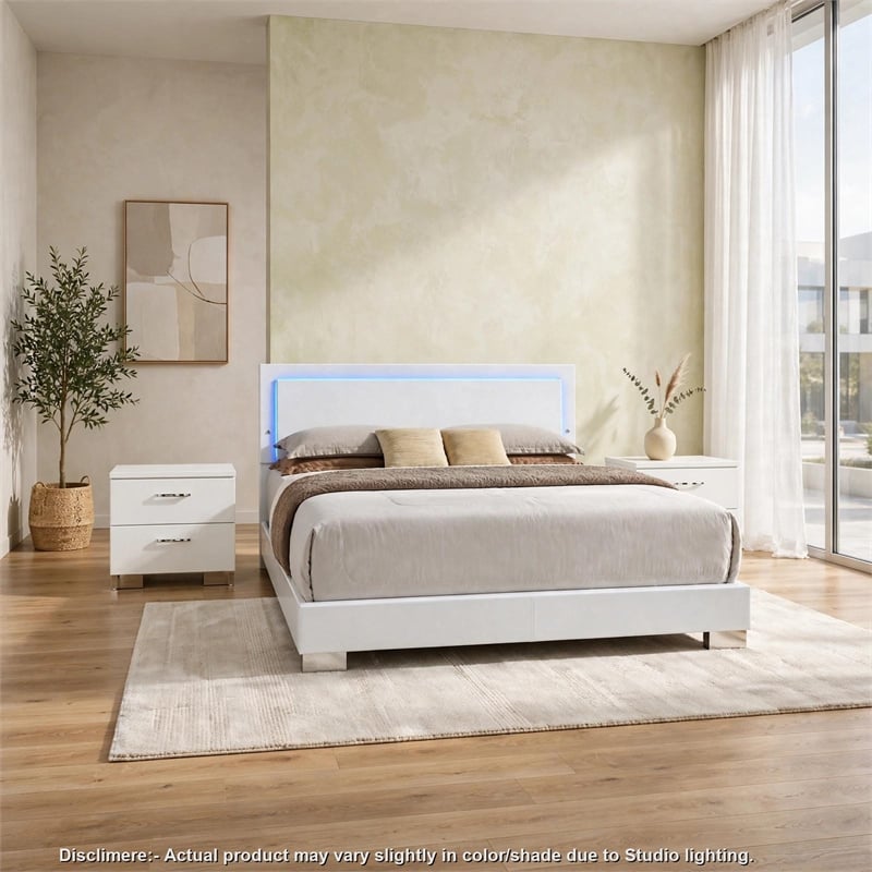 King Bedroom Set- White- 3 Piece Set with 2 Nightstands