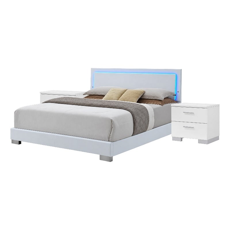 King Bedroom Set- White- 3 Piece Set with 2 Nightstands