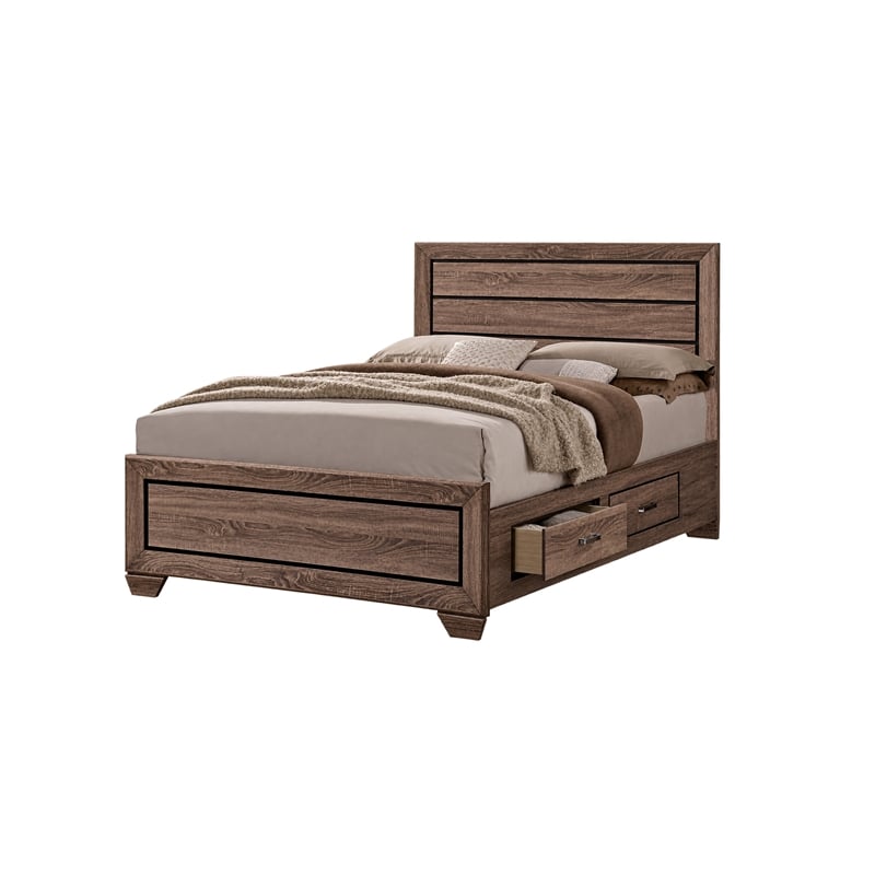 King Bedroom Set- Storage Brown- 2 Piece Set with Nightstand