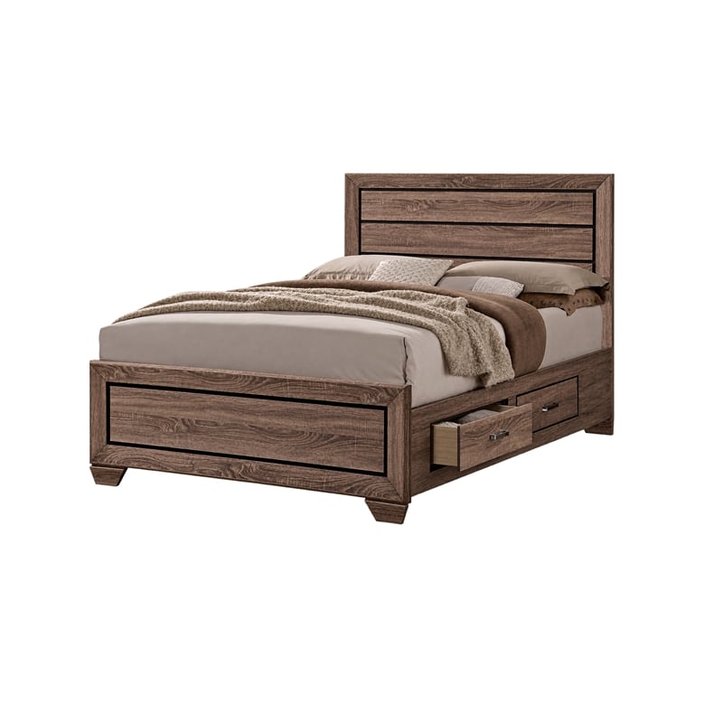 King Bedroom Set- Storage Brown- 3 Piece Set with 2 Nightstands