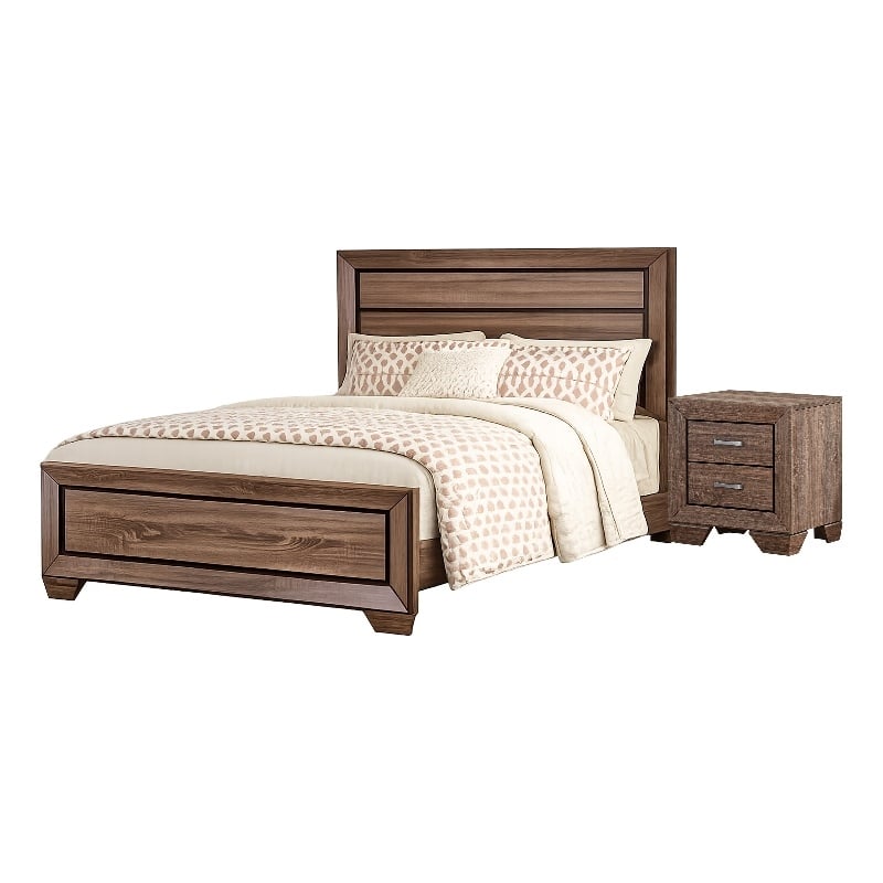King Bedroom Set- Brown- 2 Piece Set with Nightstand