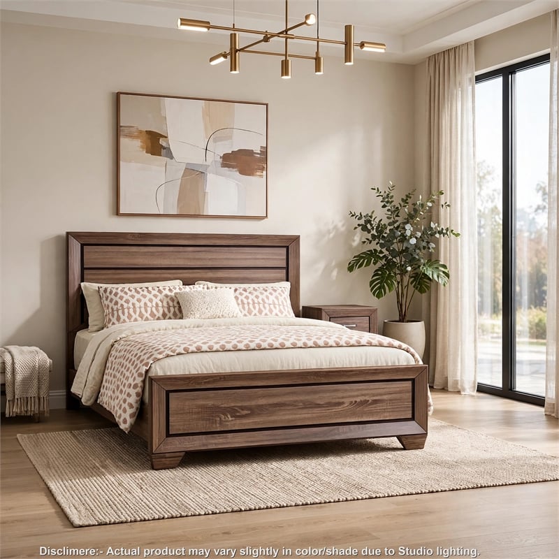 Queen Bedroom Set- Brown- 2 Piece Set with Nightstand