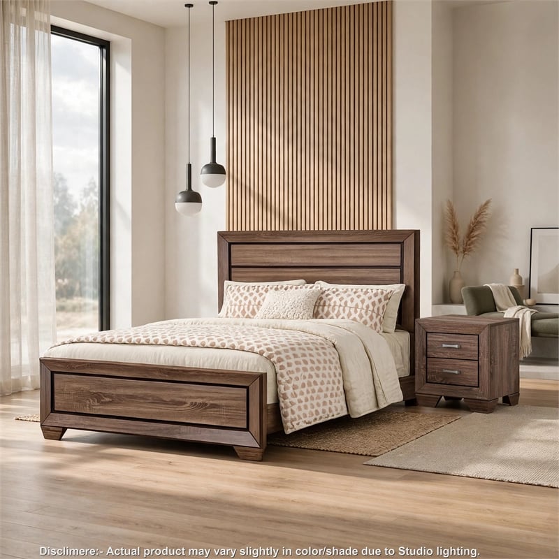 Queen Bedroom Set- Brown- 2 Piece Set with Nightstand