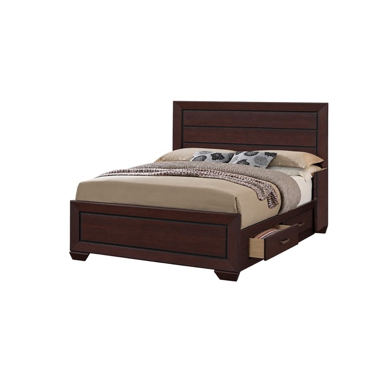 King Bedroom Set- Storage Design- Brown- 2 Piece Set with Nightstand