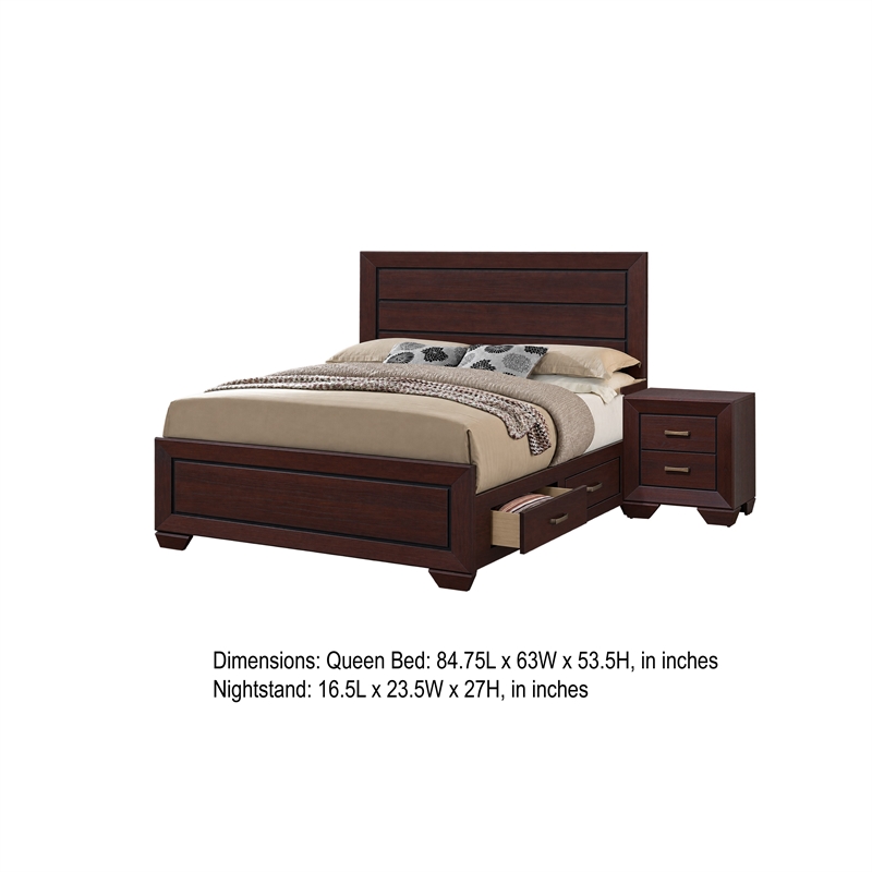 Queen Bedroom Set- Brown- 2 Piece Set with Nightstand