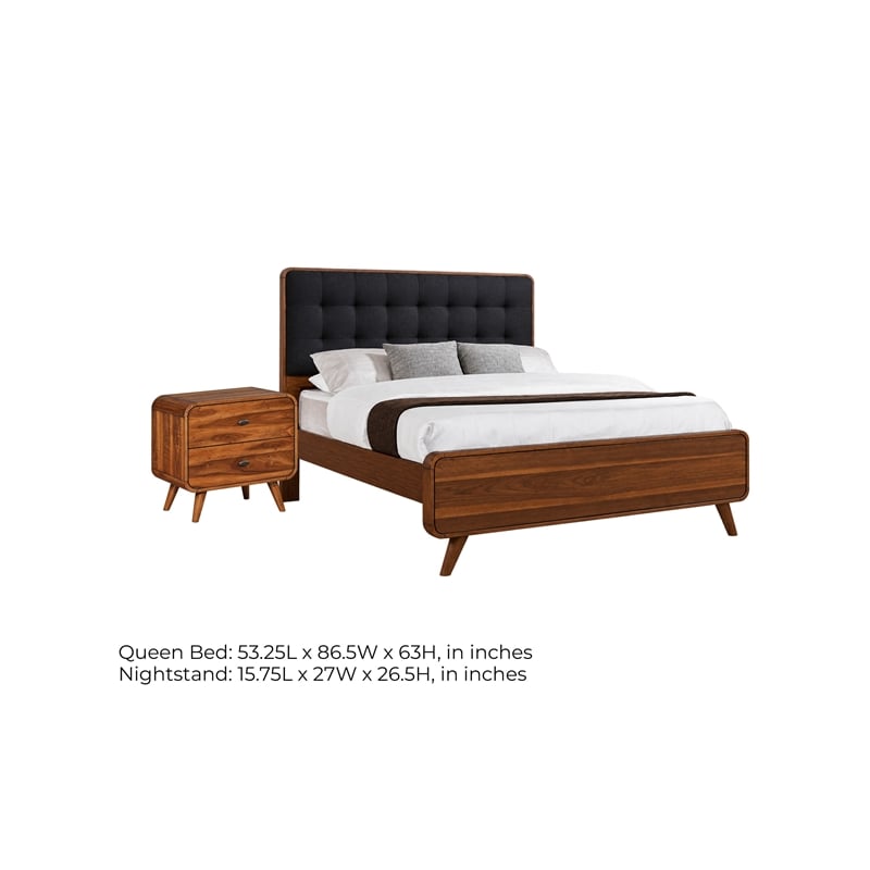 Queen Bedroom Set- Brown and Gray- 2 Piece Set with Nightstand