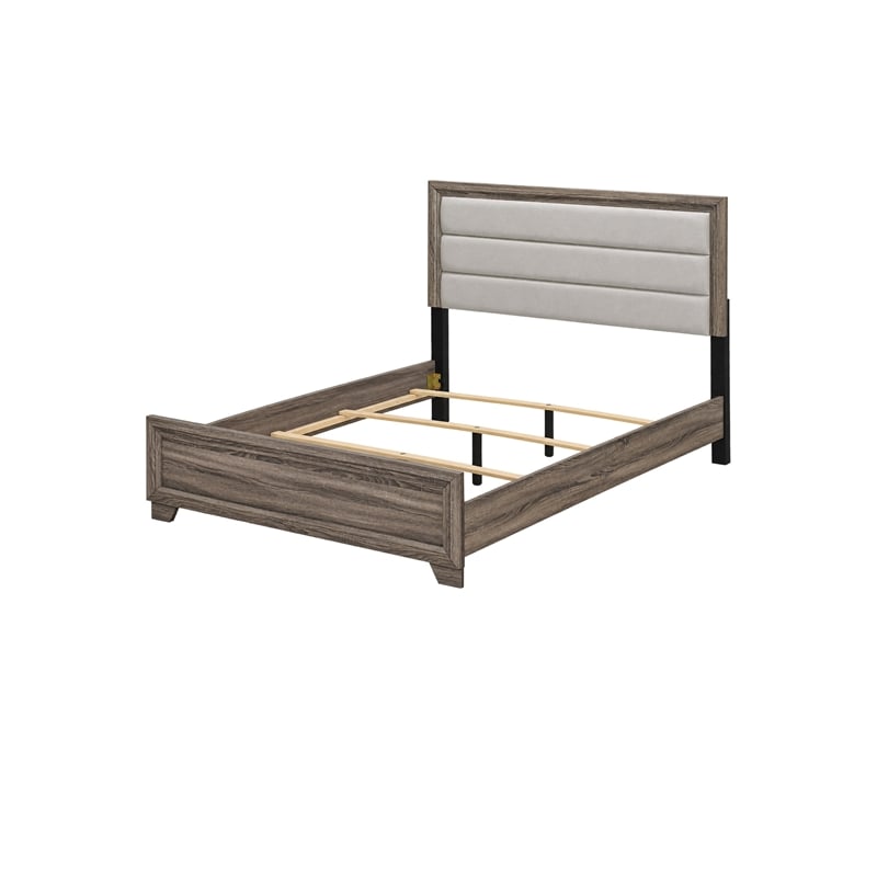 Queen Bedroom Set- Oak Brown- Silver- 2 Piece Set with Nightstand