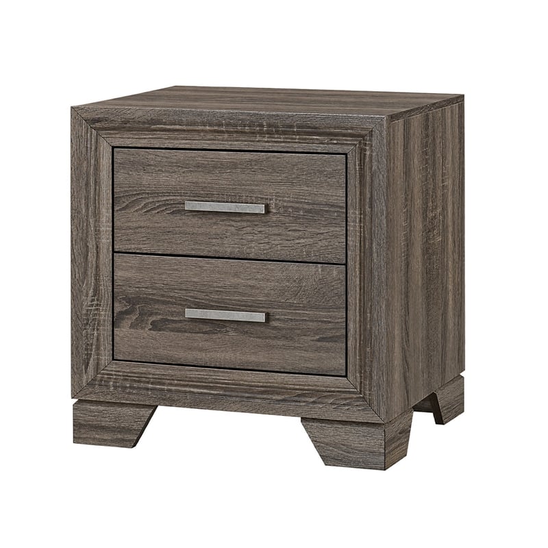 Queen Bedroom Set- Oak Brown- Silver- 2 Piece Set with Nightstand