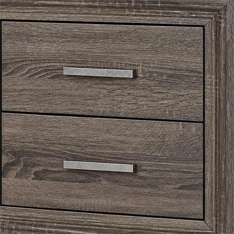 Queen Bedroom Set- Oak Brown- Silver- 2 Piece Set with Nightstand
