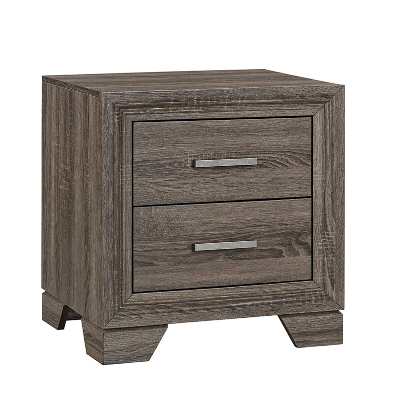 Queen Bedroom Set- Oak Brown- Silver- 3 Piece Set with 2 Nightstands