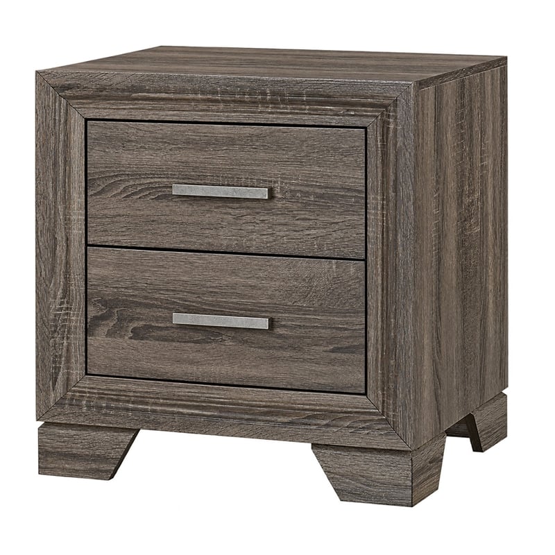 Queen Bedroom Set- Oak Brown- Silver- 3 Piece Set with 2 Nightstands