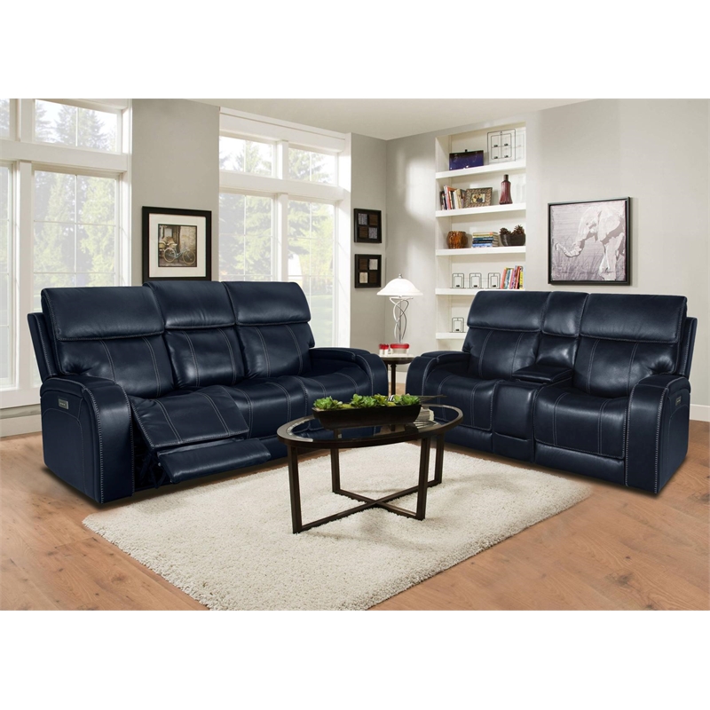 Barcalounger Glenwood Sofa w/Power Recliner in Rainer Ocean