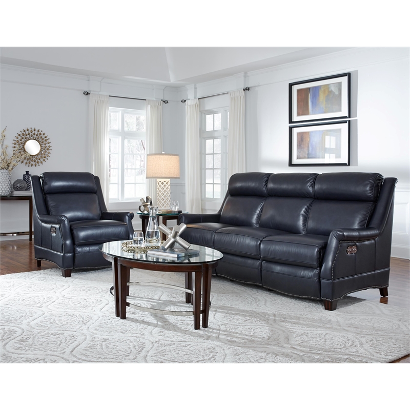 Barcalounger Warrendale Power Reclining Sofa w/Power Head Rests in Shoreham Blue