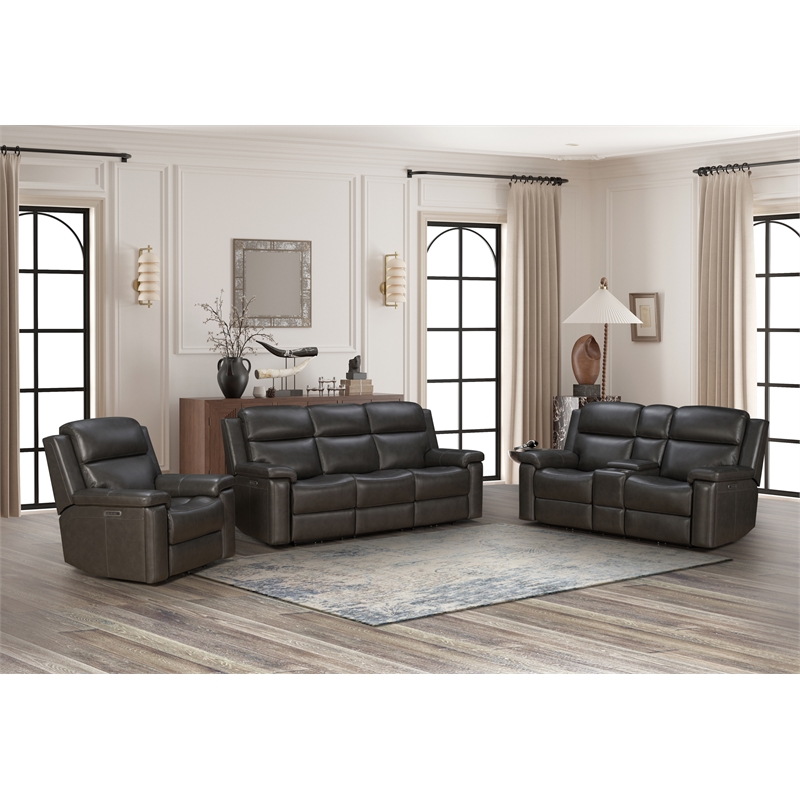 Barcalounger Leon Power Reclining Sofa w/ Heat & Massage in Matteo Smokey Gray