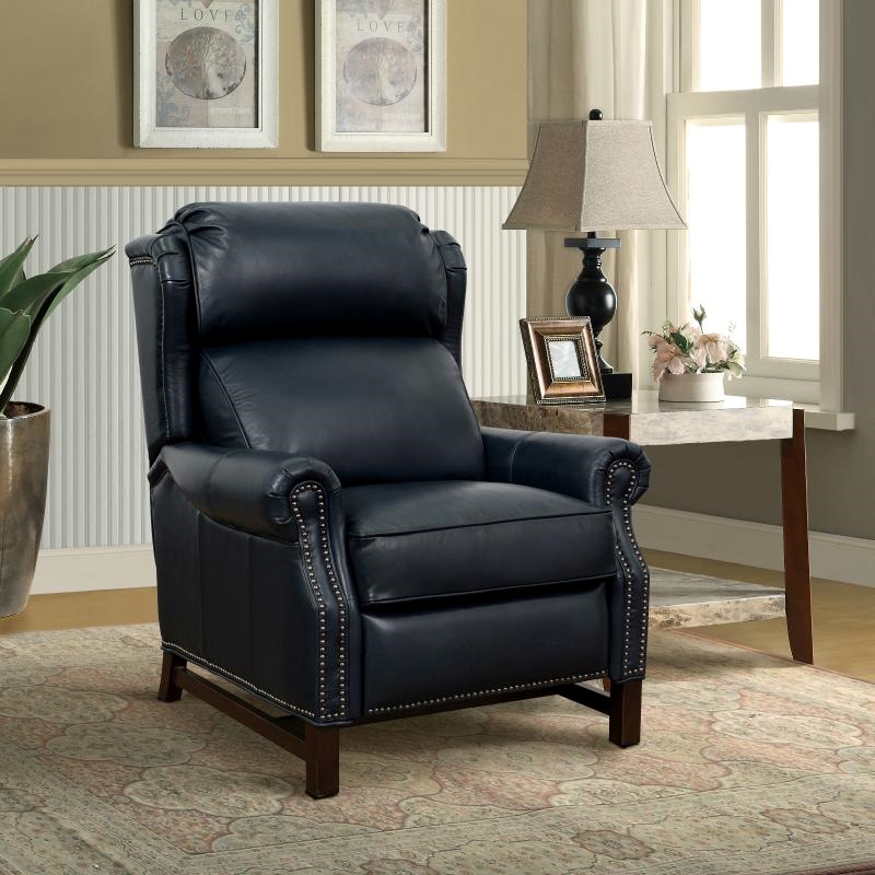 Barcalounger Thornfield Push Thru The Arms Recliner in Shoreham Blue