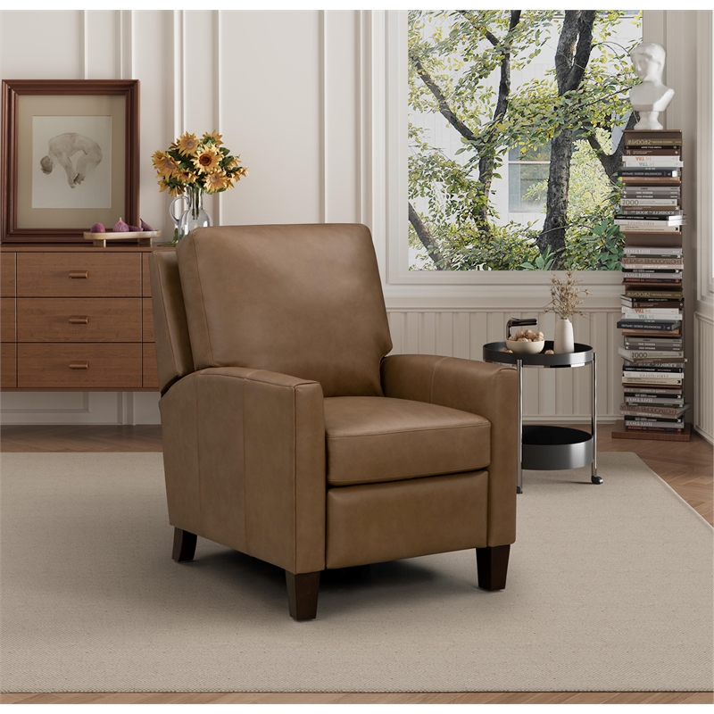 Barcalounger Fremont Push Thru The Arms Recliner in Hillwood Toffee