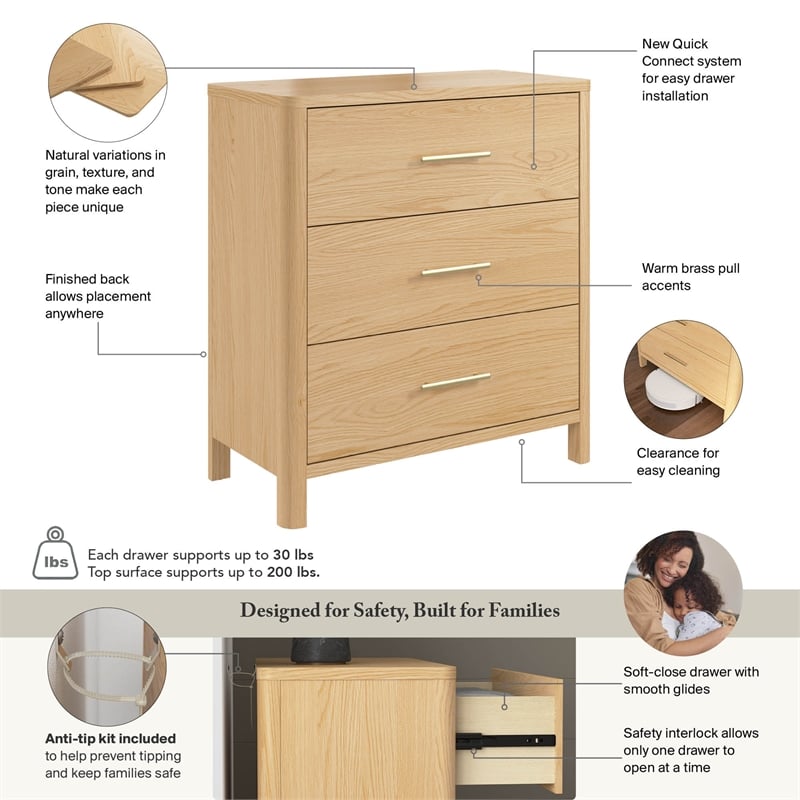 Vera 3 Drawer Dresser in Beige