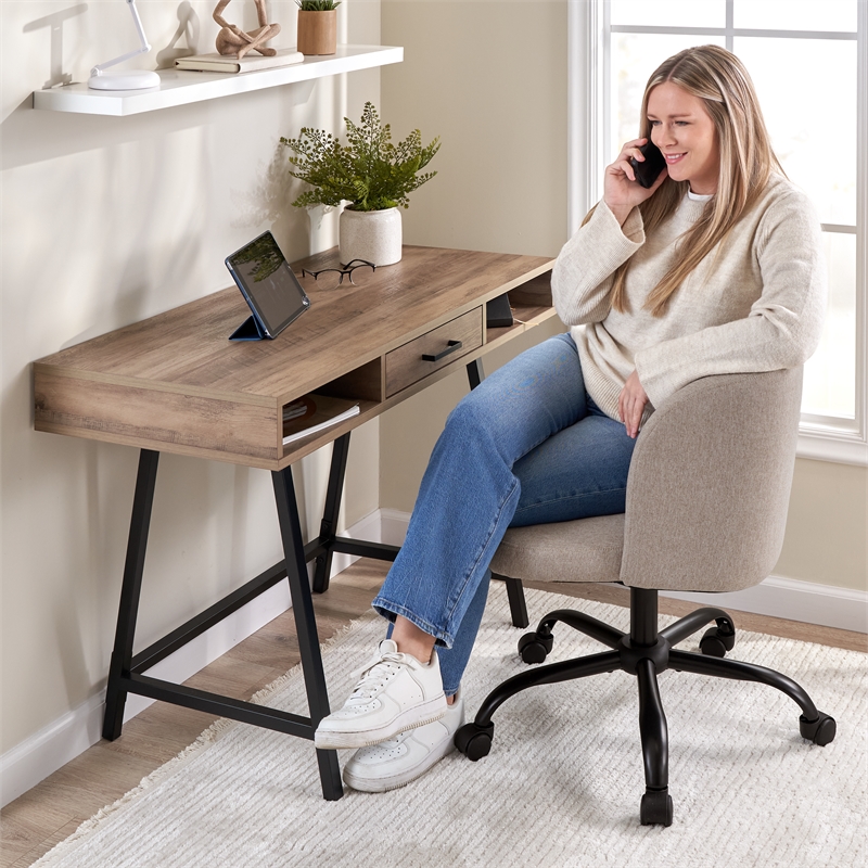 Pembroke Armless Desk Chair for Home Office in Beige Fabric
