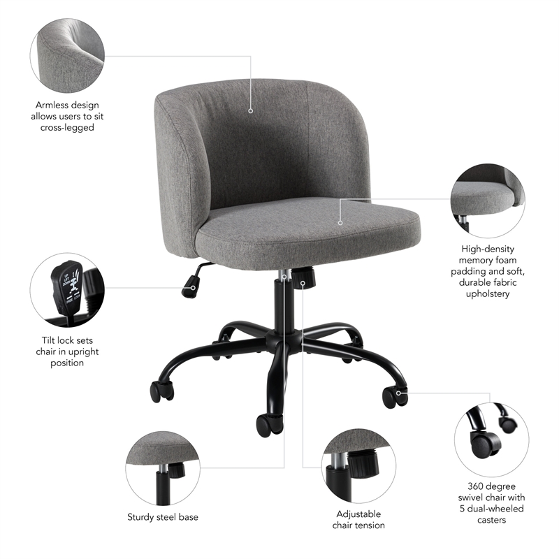 Pembroke Armless Desk Chair for Home Office in Warm Gray Fabric