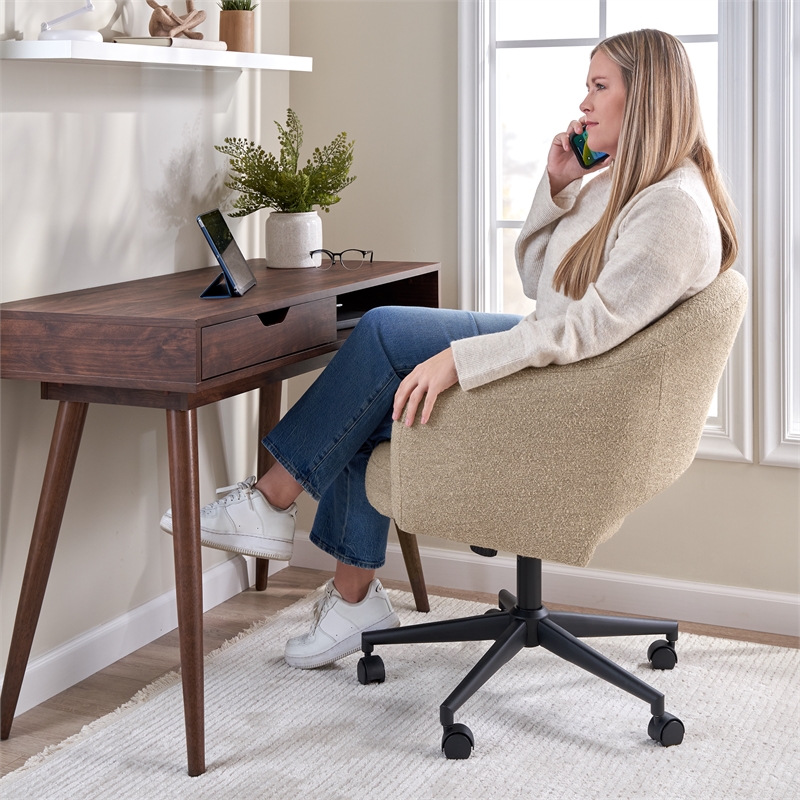 Fairfax Mid Century Modern Desk Chair for Home Office in Cool Beige Fabric