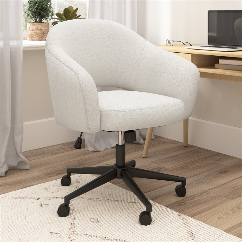 Fairfax Mid Century Modern Desk Chair for Home Office in Light Cream Fabric