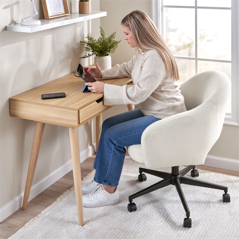 Fairfax Mid Century Modern Desk Chair for Home Office in Light Cream Fabric