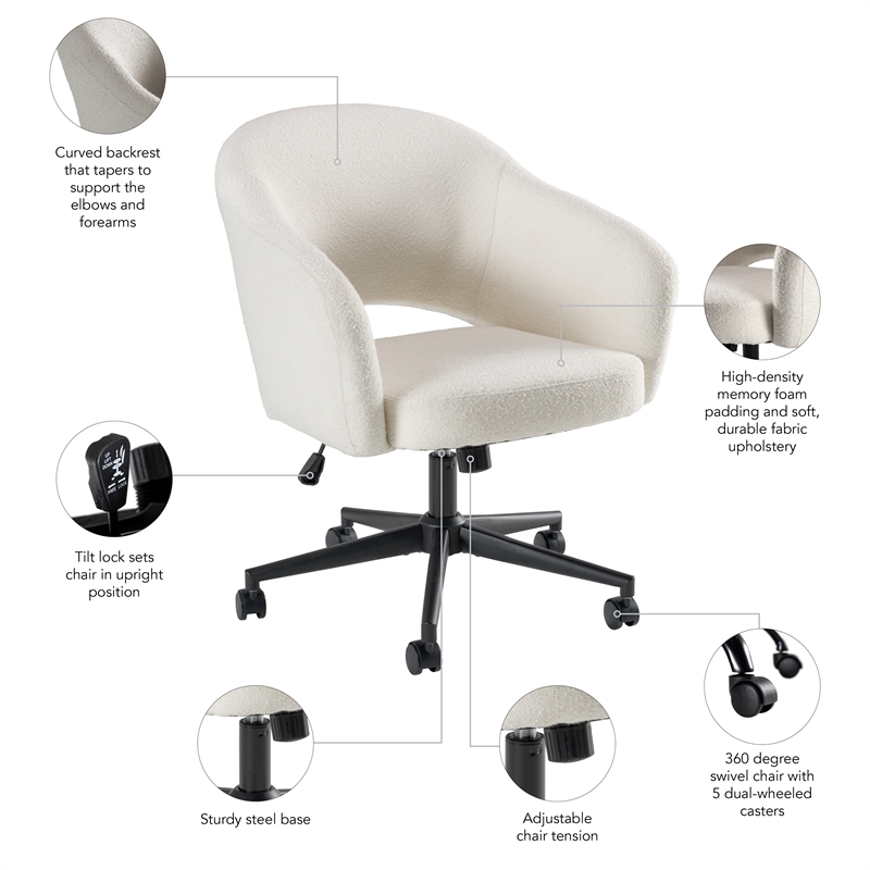 Fairfax Mid Century Modern Desk Chair for Home Office in Light Cream Fabric