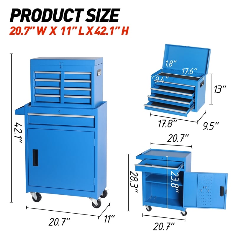 Auro Nest Home Tool Chest 5-Drawer Rolling Tool Storage Cabinet in Blue