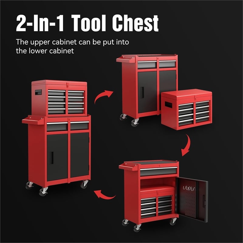 Auro Nest Home Tool Chest 5-Drawer Rolling Tool Storage Cabinet in Red