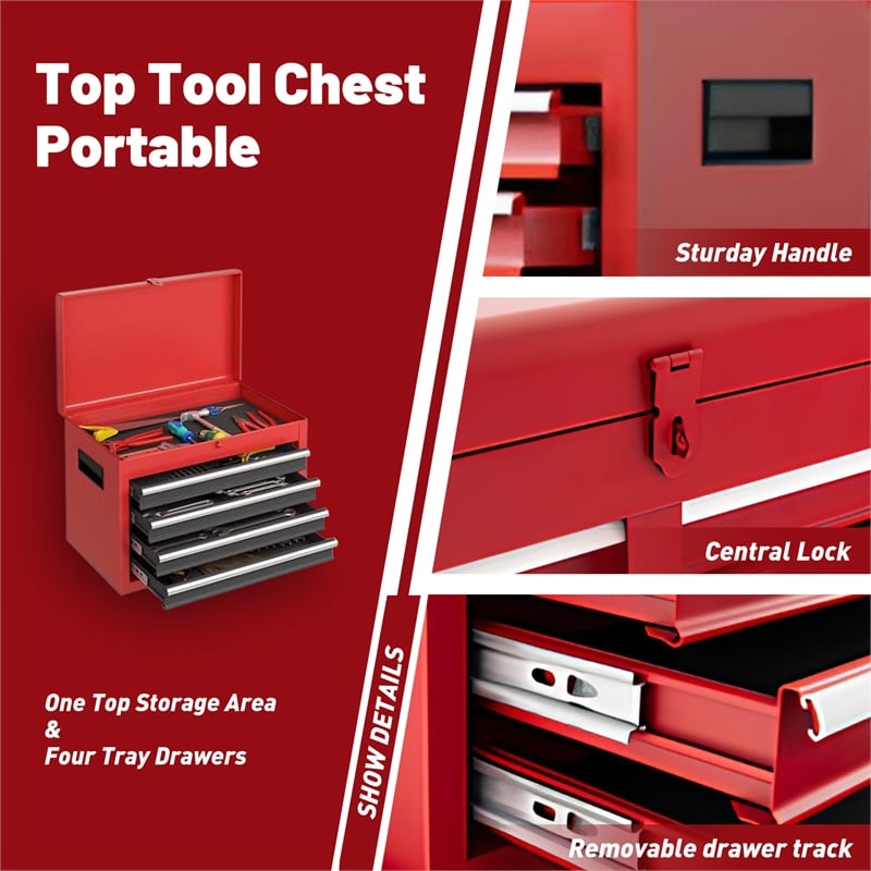 Auro Nest Home Tool Chest 5-Drawer Rolling Tool Storage Cabinet in Red