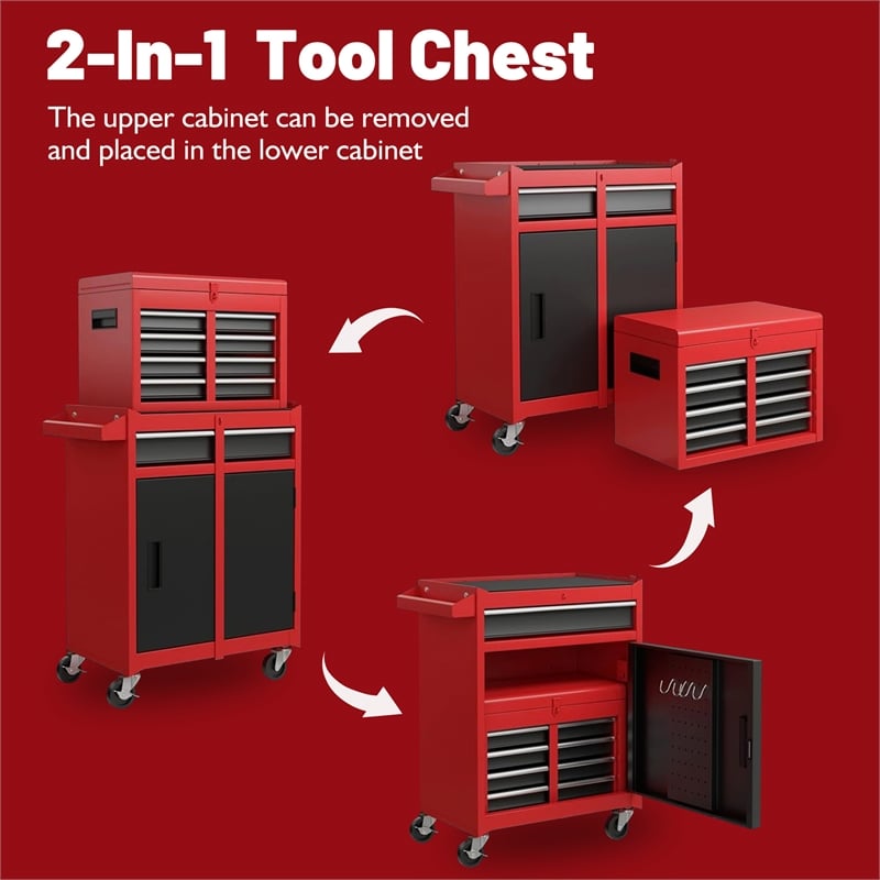 Auro Nest Home Tool Chest 5-Drawer Rolling Tool Storage Cabinet in Red