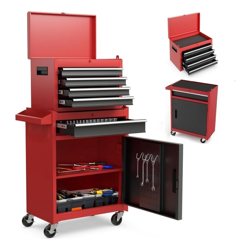 Auro Nest Home Tool Chest 5-Drawer Rolling Tool Storage Cabinet in Red