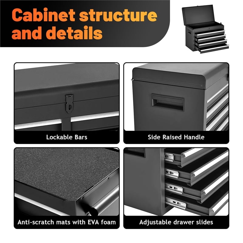 Auro Nest Home Tool Chest 5-Drawer Rolling Tool Storage Cabinet in Black