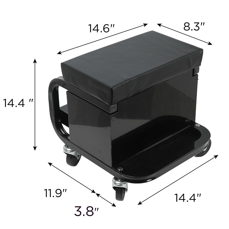 Auro Nest Home Rolling Creeper Garage/Shop Seat with 3 Drawers in Black