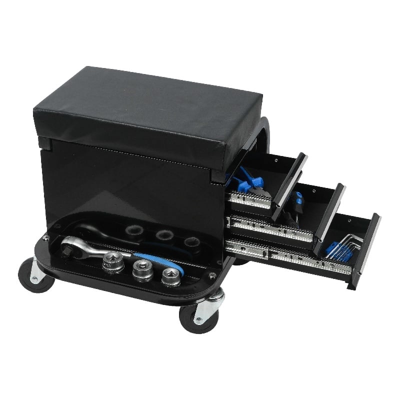 Auro Nest Home Rolling Creeper Garage/Shop Seat with 3 Drawers in Black