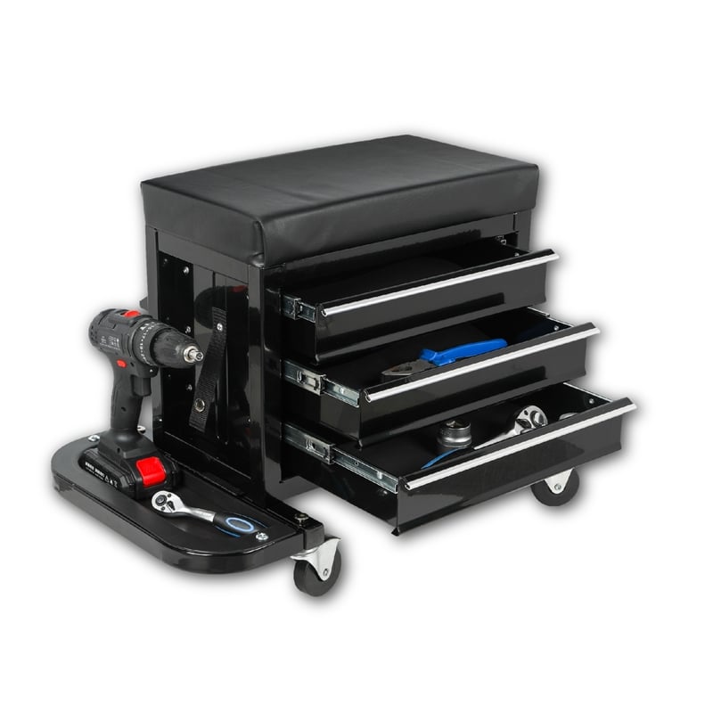 Auro Nest Home 3-Drawer Tool Chest with Rolling Mechanic Seat  in Black