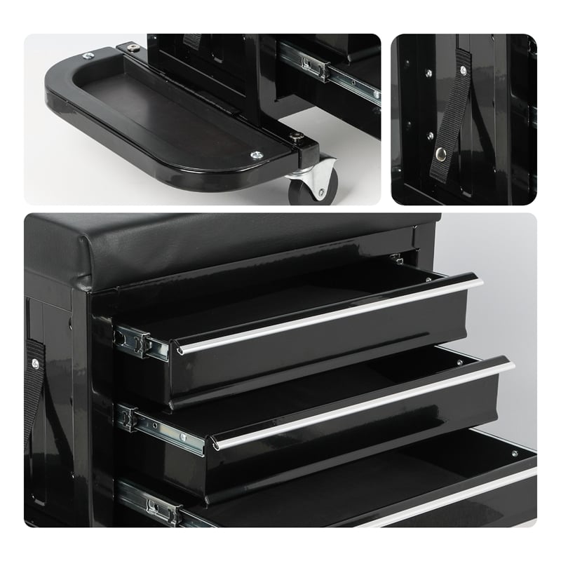 Auro Nest Home 3-Drawer Tool Chest with Rolling Mechanic Seat  in Black