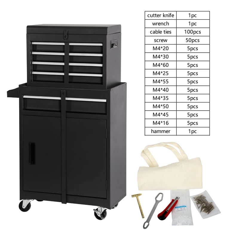 Auro Nest Home Tool Chest 5-Drawer Rolling Tool Storage Cabinet in Black