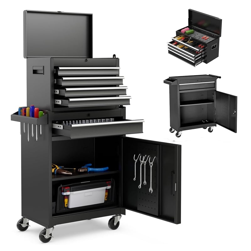 Auro Nest Home Tool Chest 5-Drawer Rolling Tool Storage Cabinet in Black