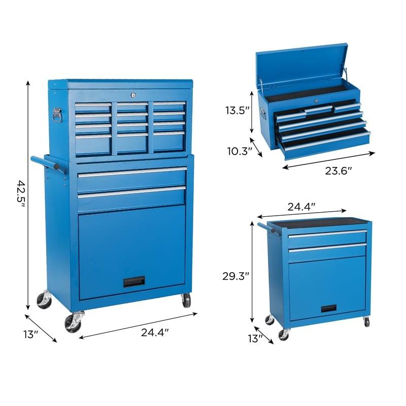 Auro Nest Home Tool Chest 8-Drawer Rolling Tool Storage Cabinet in Blue