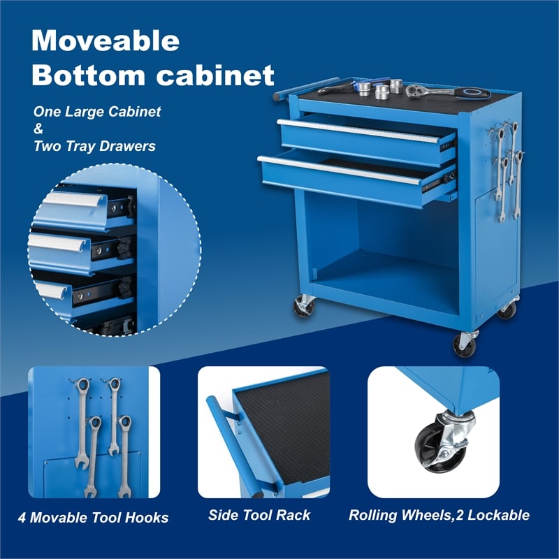 Auro Nest Home Tool Chest 8-Drawer Rolling Tool Storage Cabinet in Blue