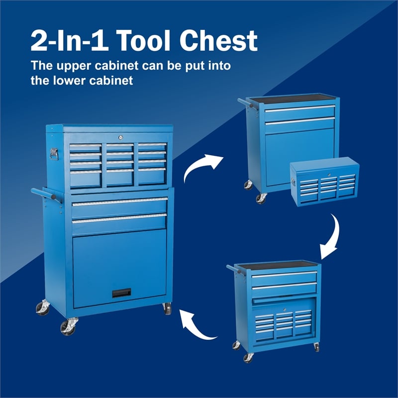 Auro Nest Home Tool Chest 8-Drawer Rolling Tool Storage Cabinet in Blue