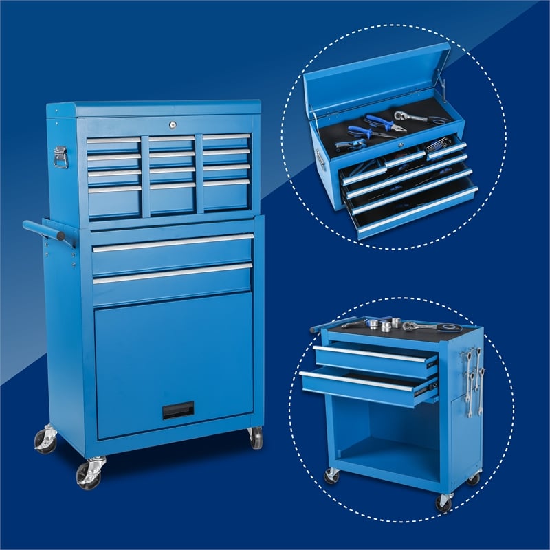 Auro Nest Home Tool Chest 8-Drawer Rolling Tool Storage Cabinet in Blue